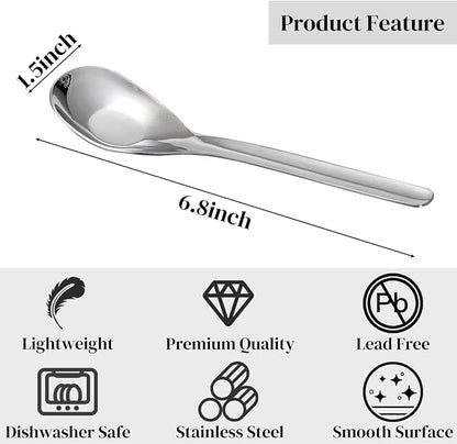 12 Pack Stainless Steel Soup Spoons, Premium Mirror Polished Chinese Dinner Spoons, Heavy Weight Table Spoon with Ergonomic Handle for Bouillon, Ramen, Pho, Wonton, Rice, Dishwasher Safe