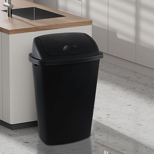 13 Gallon Black Outdoor Garbage Can with Swing Lid, Heavy-Duty Construction Trash Can, 4 Pack