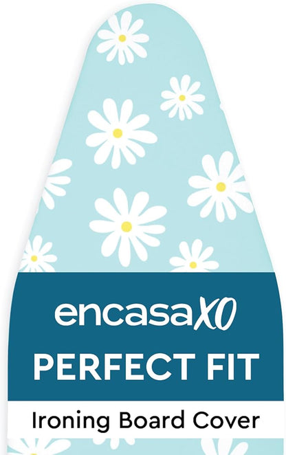 Encasa XO Ironing Board Cover and Pad 49"x18" - Thick 3mm Felt Padding, Drawstring Tightening & Lock, Easy Fit, Scorch & Stain Resistant, Fits Wide Ironing Board - Daisy Blue