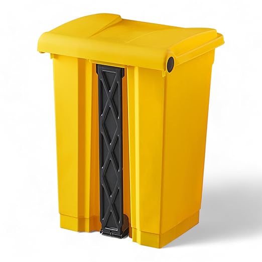 PRO&Family Step-On Trash Can with Lid, Plastic Waste Bin, Foot Pedal Operation (Yellow, 12 Gallon)