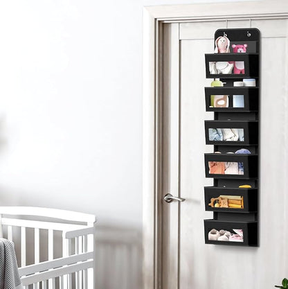 Simple Houseware 6 Clear Window Pocket Over Closet Door Storage Hanging Organizer for Bedroom, Bathroom, Pantry, Black