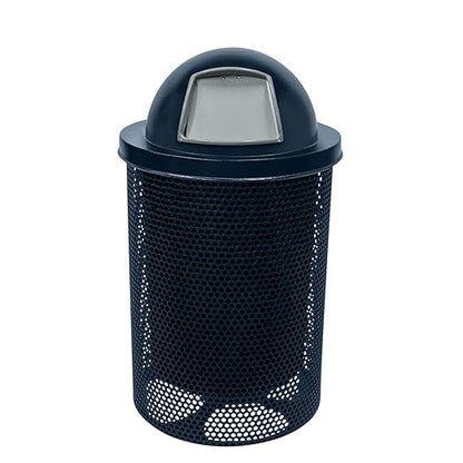 COATEDOUTDOORFURNITURE RDT-P-DBL Heavy Duty Round Trash Receptacle with Dome Top, Liner Included, 32 Gallon, Dark Blue, Made in America