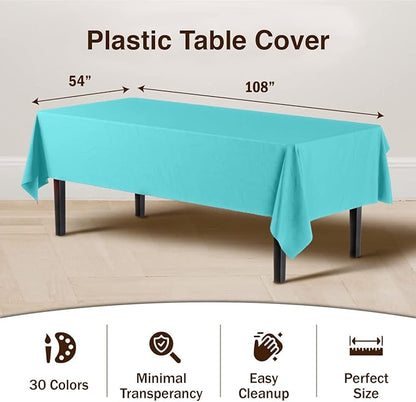 Exquisite 66% Thicker Premium Plastic Table Cloth Rectangle Table Cover 0.5 Mil 6 Pack Aqua Table Cloth 54 Inch x 108 Inch Disposable Tablecloth Won't Tear Easily Like Cheap Thin Brands