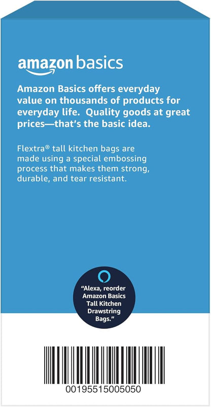 Amazon Basics Flextra Tall Kitchen Drawstring Trash Bags, 13 Gallon, 90 Count