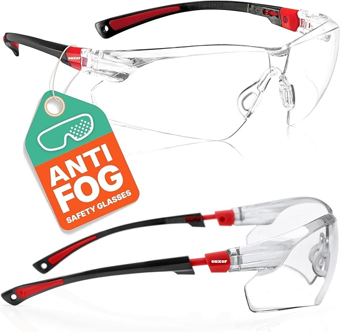 Red Frame (New) Safety Glasses Goggles for Eye Protection with Clear Anti Fog Scratch Resistant shattered Proof, Best Safety Glasses of ANSI Z87 & EN 166 with Carrying Case (1 Piece).