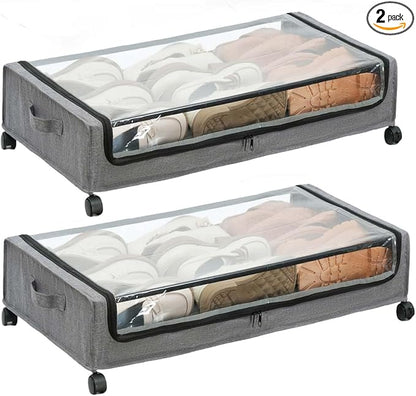 UnderBed Storage Containers, UnderBed Shoe Storage with Wheels, Under Bed Drawers for Clothes Book Blankets, Dorm Bedroom Organizer