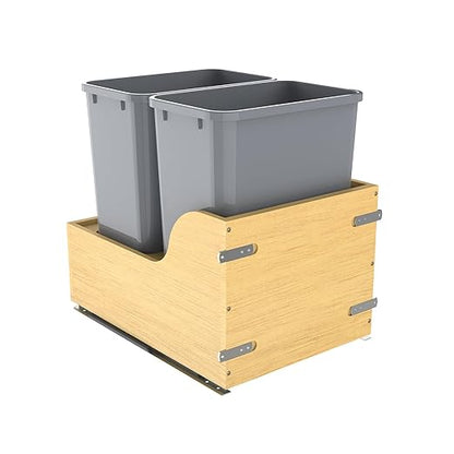 Double 35 Quart Pullout Under Cabinet Trash Cans Solid Wood Bottom,for 18" W Cabinet Opening