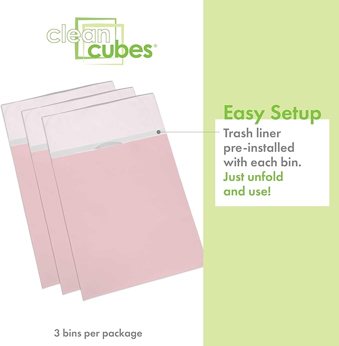 30 Gallon Disposable Pop-Up Trash Cans (3-Pack) with Fitted Bags – Foldable Garbage & Recycling Bins for Parties, Events & Kitchen (Pink, 30" H x 14" W x 17" D)