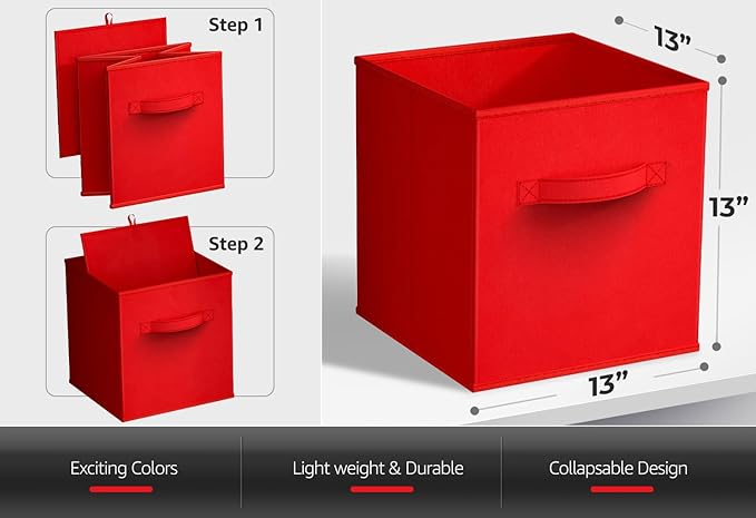 Sorbus Fabric Storage Cubes - 6 Foldable Storage Bins for Organizing Pantry, Cubbies, Toy Box - Clothes Storage & Closet Organizer - 13 Inch Collapsible Cube Baskets for Shelves with Handle