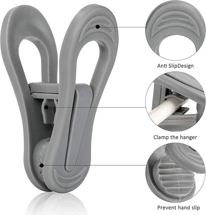 Tinfol 50pc Grey Plastic Hanger Clips, Strong Pinch Grip Finger Clips for Plastic Clothes Hangers, Multi-Purpose Hanger Clips