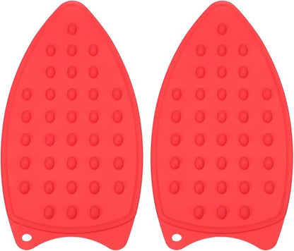 PATIKIL Silicone Iron Rest Pad, 2 Pcs Multipurpose Hot Heat Resistant Iron Rest Plate Protective Pad for Ironing Board Hot Resistant Steamer Steam Compact Mat, Red