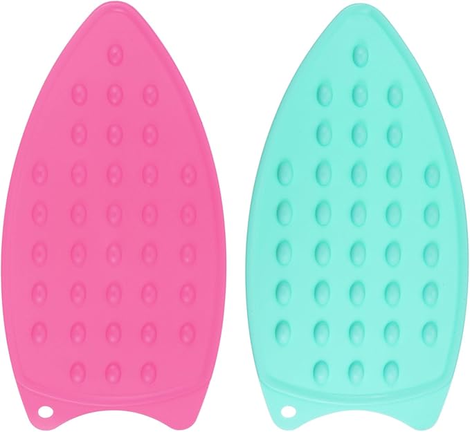 HARFINGTON 2pcs Silicone Iron Rest Pad, Multipurpose Iron Hot Resistant Mat Iron Rest Plate for Ironing Board Hot Heat Resistant Steam Compact Mat, Fuchsia/Turquoise
