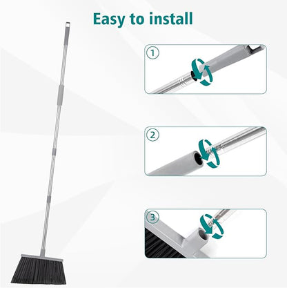 PBHEPJ Broom, Outdoor Broom for Floor Cleaning, 58" Long Stainless Steel Handle, Hard Bristle Angle Broom for Sweeping Indoor, Commercial, Industrial, Garage, Kitchen