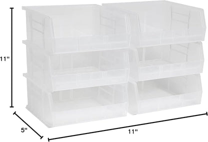 Akro-Mils 30235 AkroBins Plastic Storage Bins, Space-Saving Stackable Bins for Garage, Pantry, Craft Organization, 11" x 11" x 5", Clear, 6-Pack