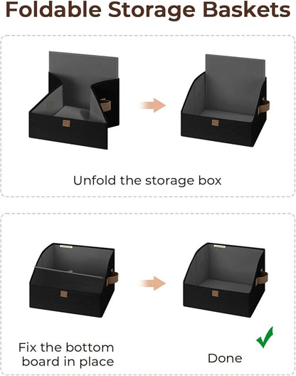 StorageWorks Closet Storage Bins, Trapezoid Organizer Box for Shelves, Fabric Clothes Bin, Foldable Organizing Baskets with Handles, Small, Black, 3-Pack
