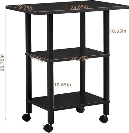 Lerliuo 3 Tier Printer Stand with Storage, Printer Table for Home Office, Wooden Rolling Printer Cart Shelf with Lockable Wheels fit Fax Machine, Scanner(Black)