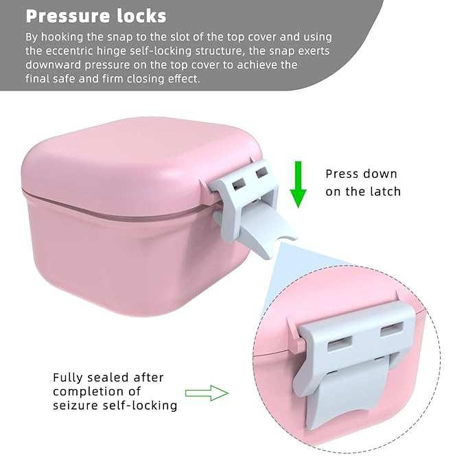 ARGOMAX Leak Proof Denture Bath Cup, Portable Soaking Denture Box, Denture Bath Case with Strainer, for Dentures and Braces (Pink + White).