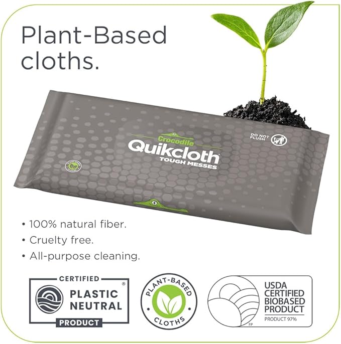 Quikcloth® Tough Messes – Plant-Based, Gentle, Plastic-Free Cleaning Wipes for Home & Kitchen - Safe on Hands and Surfaces