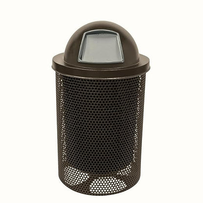 COATEDOUTDOORFURNITURE RDT-P-TXTBRW Heavy Duty Round Trash Receptacle with Dome Top, Liner Included, 32 Gallon, Textured Brown, Made in America