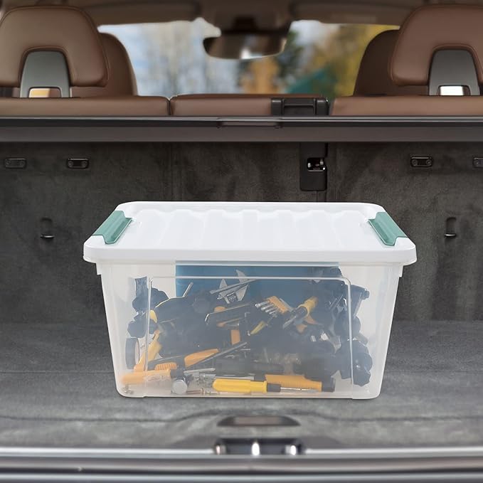 35 L Clear Large Storage Box, Plastic Storage Bins, Set of 4