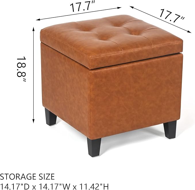 Adeco 17.7" Leather Cube Storage Orange Ottomans for Living Room