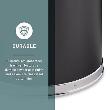 Safco Trash Can, 15 Gallon Garbage Bin with Dual Trash and Recycling Lids, Half Round, Black