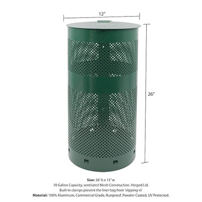 ZERO WASTE USA - Round Outdoor 10 Gallon Capacity Waste Can - 100% Rust-Free, Powder-Coated, Commercial Grade Aluminum to Withstand Weather. 10-Year Warranty (Matte Black)
