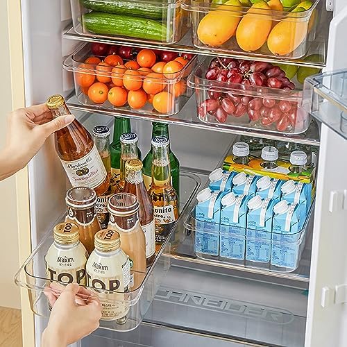 MineSign 2Pack Roll Out Fridge Caddy Bins Pull Out Drawer with Wheels Refrigerator Organizer Bins with Handles Divided Fruit Caddy for Fridge Pantry Cabinet Storage Cans Drinks