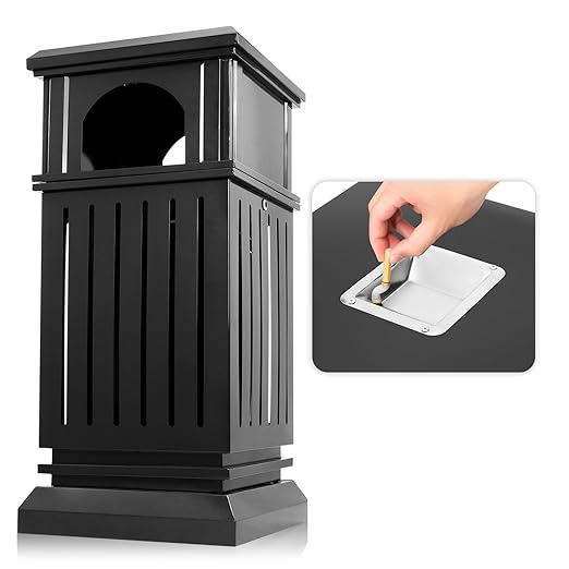 BEAMNOVA Black Trash Can Outdoor Top Tray Stainless Steel Commercial Garbage Enclosure with Locking Lid Heavy Duty Industrial Yard Garage Waste Container, 37.4 * 17.7 * 17.7in
