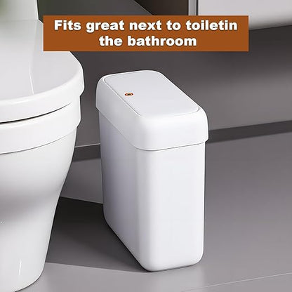 funest 2 Pack Bathroom Trash Can with Lid, 3 Gal/12 L & 2.7 Gal/10L Garbage Can with Pop-Up Lid, Small Spaces Plastic Trash Can, Slim Trash Bin Waste Basket for Bathroom,Rv, Office, White