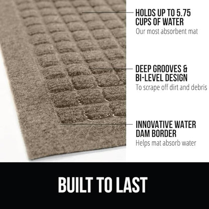 GORILLA GRIP Front Door Mat, 35x23, Indoor Outdoor Ultra Absorbent HydroAbsorb Doormat, Absorbs Up to 5.7 Cups of Water, Stain and Fade Resistant, Rubber Backing Doormats, Captures Dirt, Beige