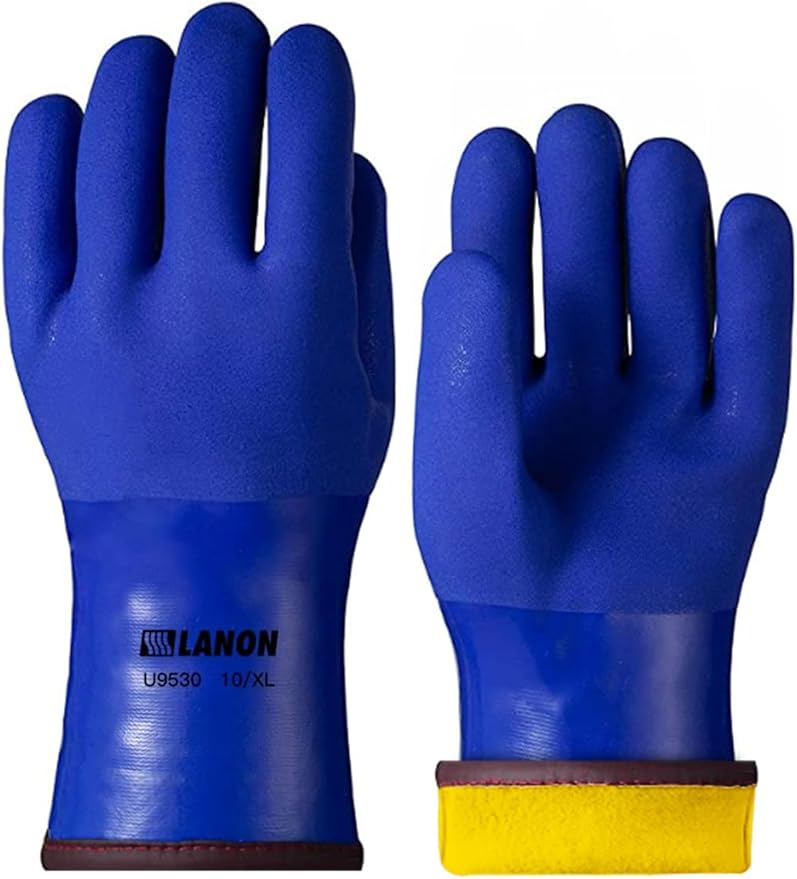 LANON PVC Coated Cold Proof Heavy Duty Gloves, Waterproof Warm Work Gloves for Freezer Work, Chemical & Oil Resistant, Non-Slip, XL