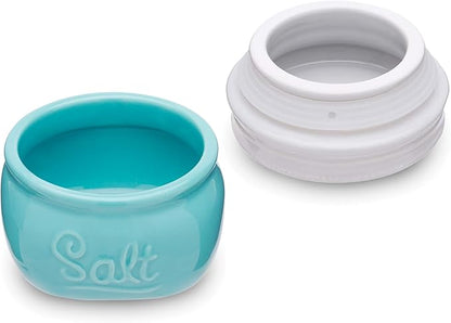 Fox Run Vintage Style Mason Jar Salt Cellar, Blue Ceramic with White Lid, 1 Cup Capacity