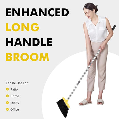 Heavy Duty Broom, 55 Inch Long Handle Outdoor Large Angle Brooms, Commercial Broom for Sweeping Indoor, for Home Garage Kitchen Office Courtyard Lobby Patio Lawn Concrete, Yellow