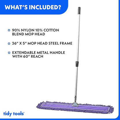 36 Inch Purple Commercial Dust Mop & Floor Sweeper with Extendable Handle – Mop for Hardwood, Tile, and Concrete Floor Cleaning
