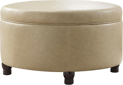 30-Inch Round Storage Ottoman, Modern Ottoman Coffee Table with Removable Top for Living Room, Bedroom, Office (Khaki)