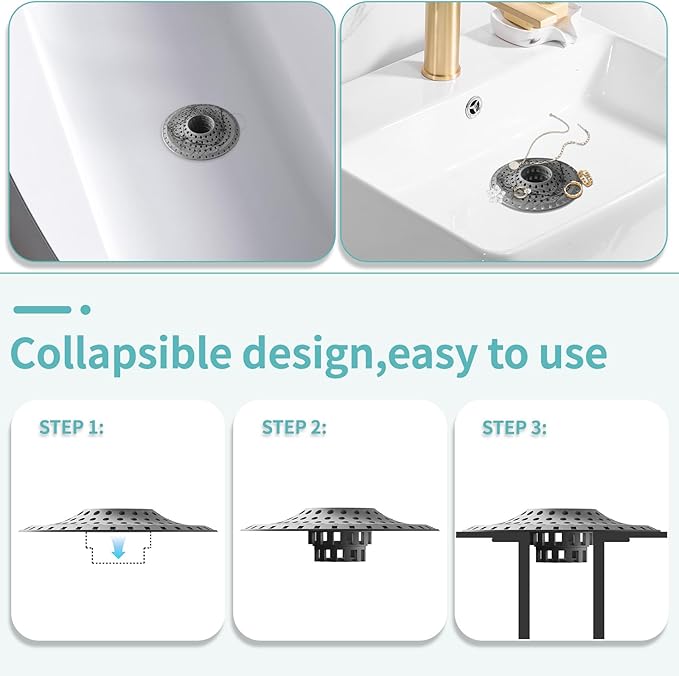 Bathtub Drain Hair Catcher,Silicone Tub Hair Catcher Drain Protector,All-in-one Shower Hair Drain Catcher Strainer for 1.48'' to 1.76'' Regular Drains, 3PCS