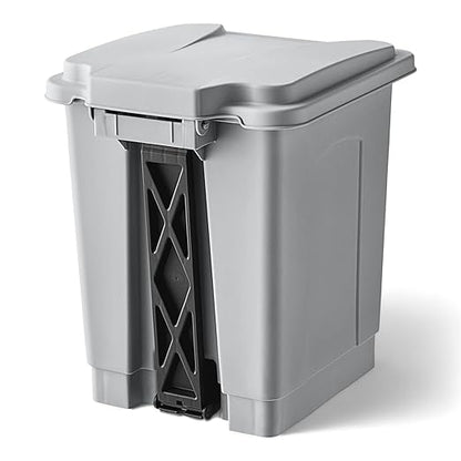 PRO&Family Step-On Trash Can with Lid, Plastic Waste Bin, Foot Pedal Operation (Gray, 4 Gallon)