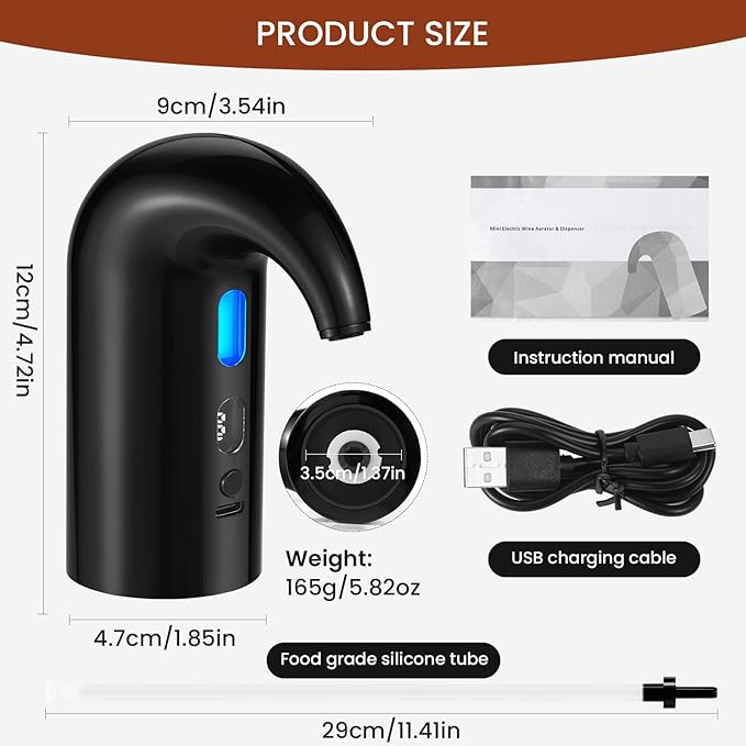 3-in-1 Electric Wine Aerator, Decanter & Dispenser Set – USB Rechargeable Automatic Wine Pourer, Ideal Gift for Wine Lovers