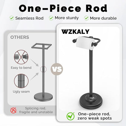 Black Toilet Paper Holder Stand, Matte Black Toilet Paper Holder Free Standing, Post Pivoting Design & Stable Weighted Base SUS304 Stainless Steel for Bathroom(Mega Roll)