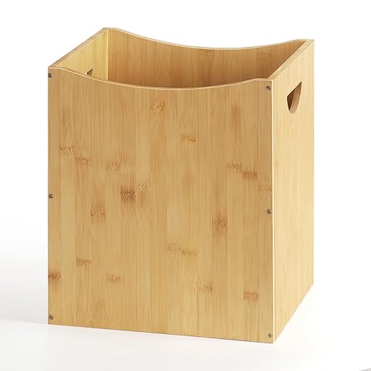 MOOACE Small Wastebaskets, 5 Gallon Trash Can with Handles, Rectangular Waste Baskets Bamboo Garbage Can for Bathroom Kitchen Living Room Office Decorative Under Counter