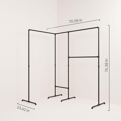 pamo Industrial Pipe Clothing Rack with Shelf - 220 lbs Capacity - Free Standing Clothes Rack and Walk In Closet for Wardrobe