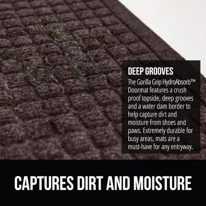 GORILLA GRIP Front Door Mat, 47x35, Indoor Outdoor Ultra Absorbent HydroAbsorb Doormat, Absorbs Up to 6 Cups of Water, Stain and Fade Resistant, Rubber Backing Doormats, Captures Dirt, Coffee