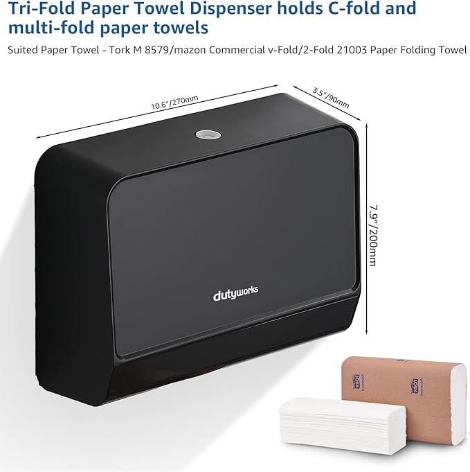 Paper Towel Dispenser Wall Mounted, Multifold Hand Towel Dispenser for Kitchen Bathroom Home Business, Trifold/C Fold/Z Fold Paper Towel Holder with Lock, Universal Paper, Black