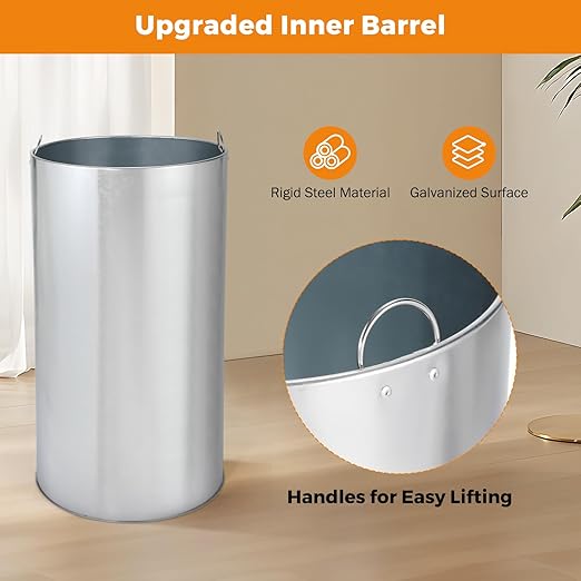BEAMNOVA Commercial Trash Can 16.5 Gal Open Top Black Outdoor Indoor Garbage Enclosure Inner with Lid Inside Bucket 15 * 30.7 inch Stainless Steel Industrial Waste Container