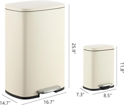 happimess HPM1006F Connor Rectangular 13-Gallon Trash Can with Soft-Close Lid and Free Mini Trash Can, Fingerprint Resistant, Modern, Minimalistic for Home, Kitchen, Office, Bathroom, Limestone Beige
