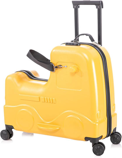 Apelila 22 inch Ride on Suitcase for Kids Travel Luggage Trolley Suitcase with Spinner Wheels Travel Luggage for Child with Combination Lock/Safety Belt/Telescoping Handle (Yellow)