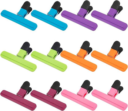 Chip Clips, 12 Pack Large Food Clips, Snack Bag Clip, Plastic Heavy Duty Seal Grips for Food Storage, Home, Office and More(6 x 3.5 Inch)