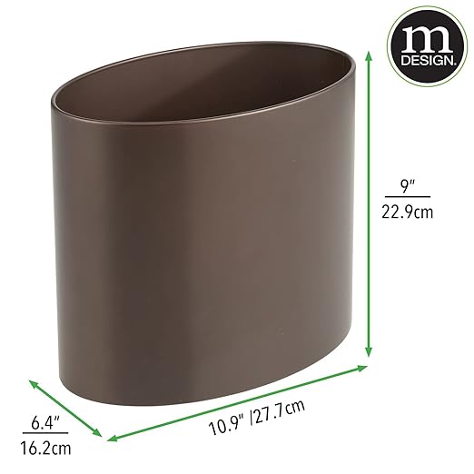 mDesign Stainless Steel Metal Oval Trash Can, 7.9 Liter/2.09 Gallon Wastebasket, Garbage Basket Bin for Bathroom, Bedroom, Kitchen, Home Office, Holds Waste and Recycle, Mirri Collection, Bronze