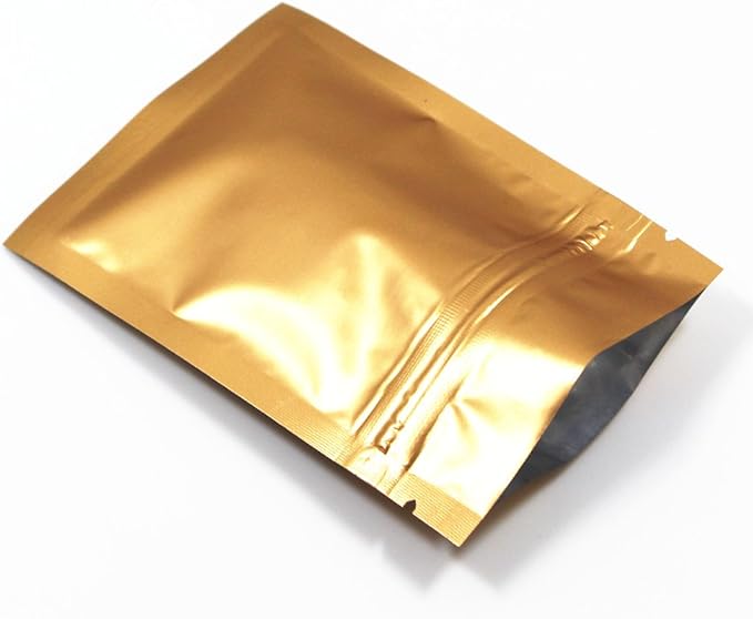 FERENLI 100Pcs Zipper Lock Self Seal Flat Pouch for Zip Aluminum Foil Lock Package Bag Coffee Food Storage Resealable Mylar Bags Heat Sealable Candy Reclosable Bags (7x10cm (2.8x3.9 inch), Gold)